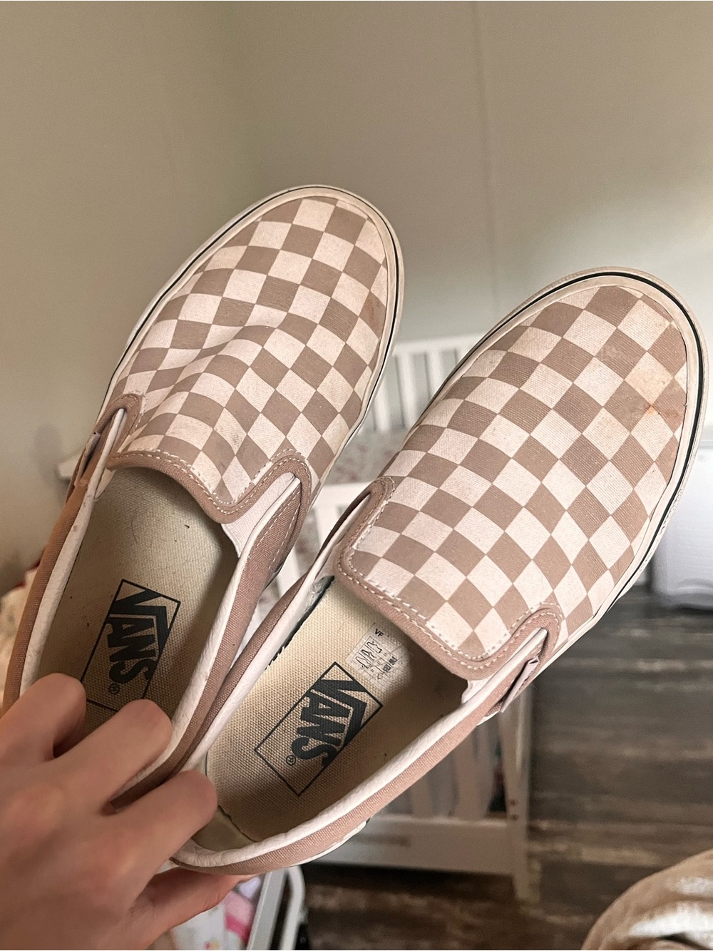 Vans Slip-On Checkerboard Sneakers - Brown and White